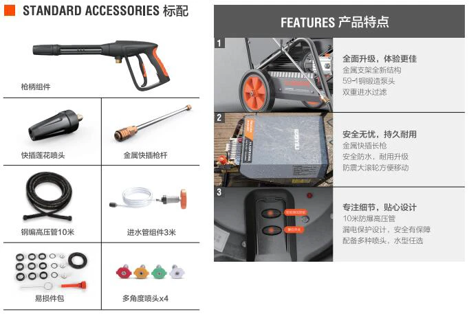 亿力高压清洗机YLQ9320G标准配件和优势特点